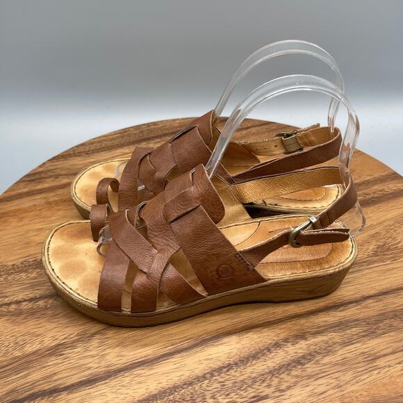 Born Sandals Womens Size 6 M Brown Leather Strappy Wedges Casual Shoes Comfort - Picture 3 of 9